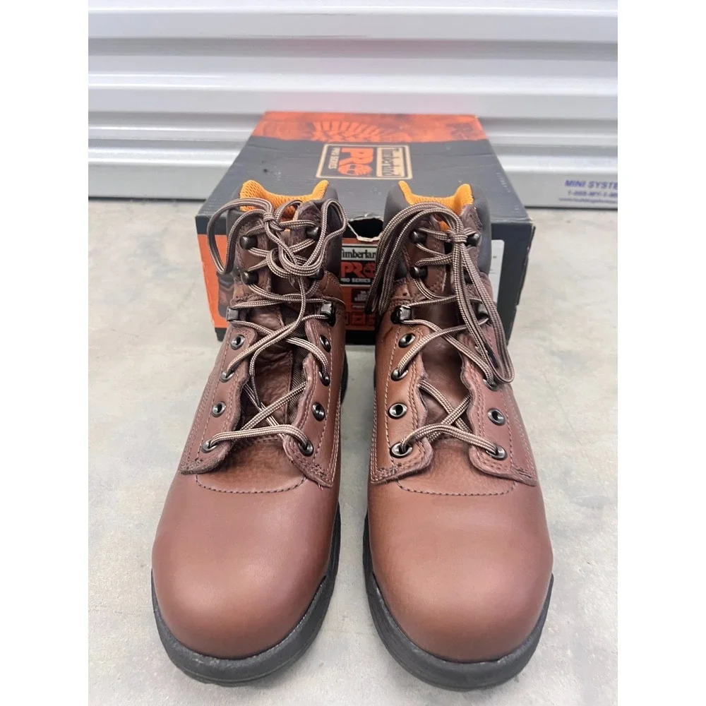 Timberland Pro Titan Work Boots Men US 8.5 Dark Brown Leather Lace Up Waterproof